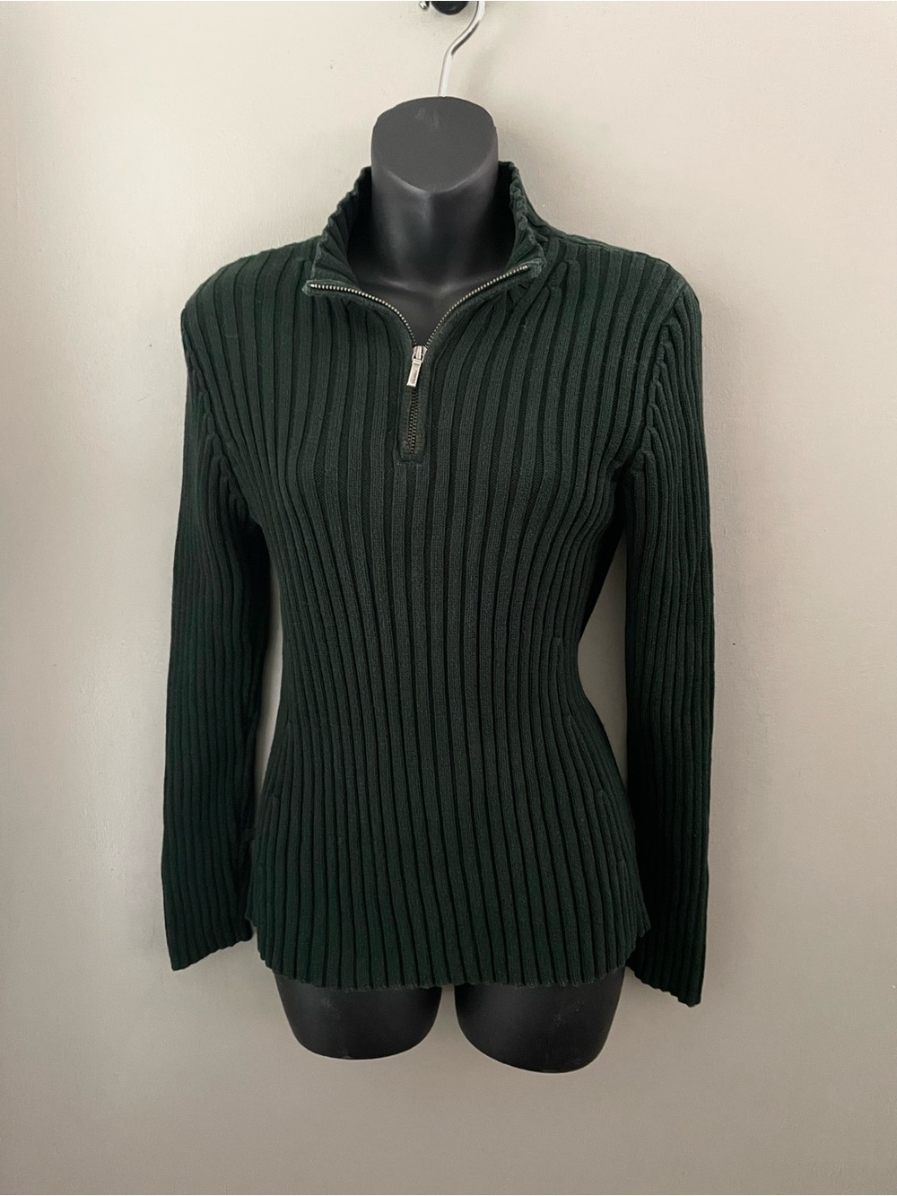 Ralph Lauren Dark Green Ribbed Quarter Zip Sweater